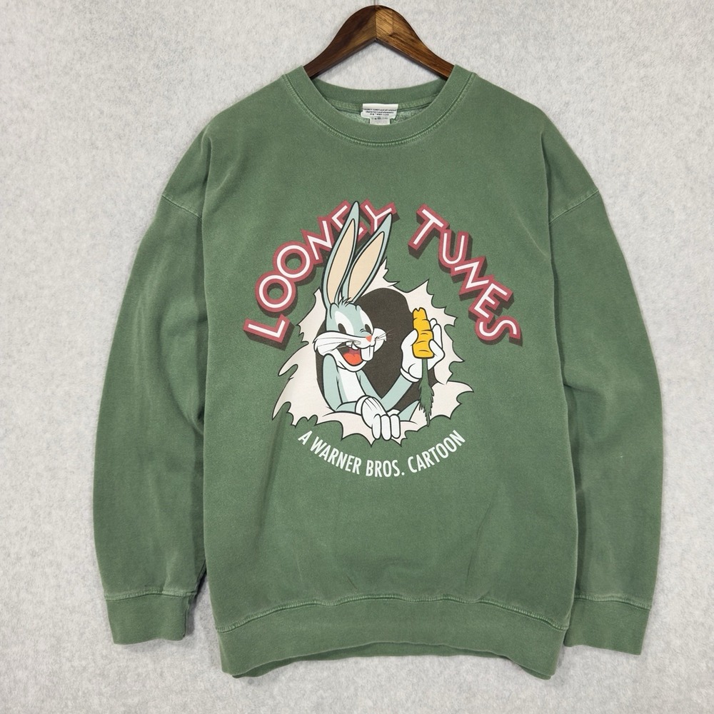 Vintage Looney Tunes Sweatshirt Adult Medium Green Bugs‎ Bunny Warner Bros
